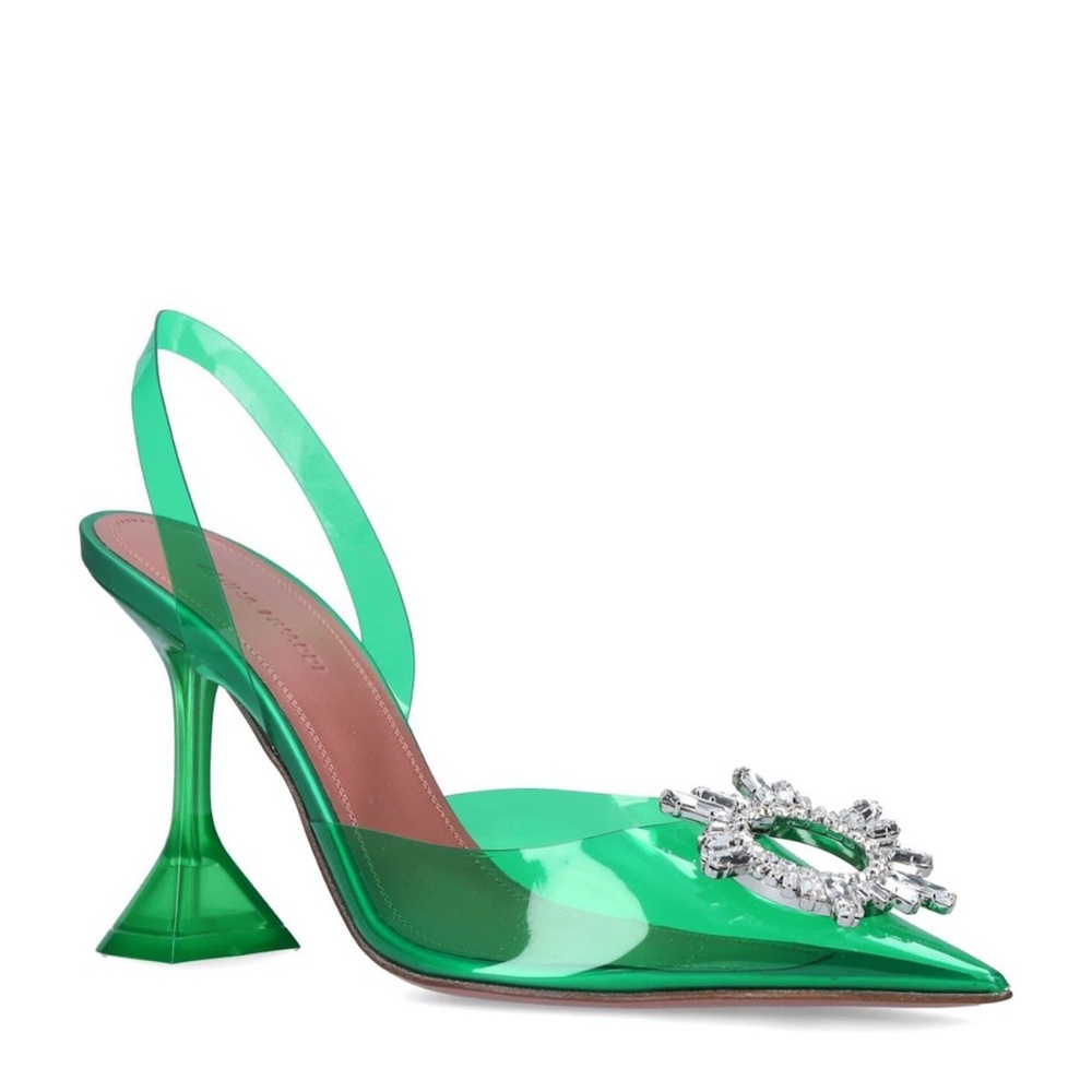 Amina Muaddi Begum Glass Slingback Heels, Emerald Green, Size 41